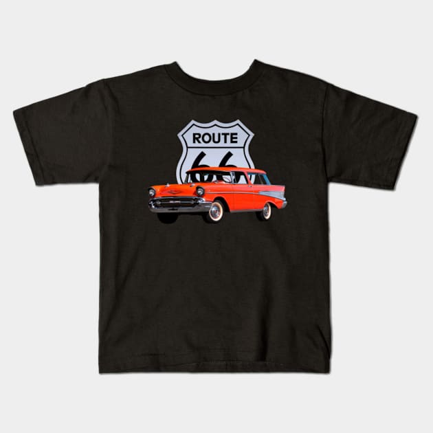 1957 Chevy Nomad in our route 66 series Kids T-Shirt by Permages LLC